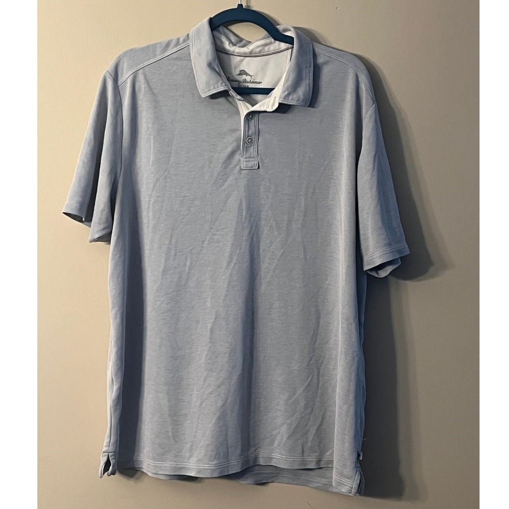 Tommy Bahama Mens XL‎ Short Sleeve Polo Shirt Light Blue Marlin Logo Casual